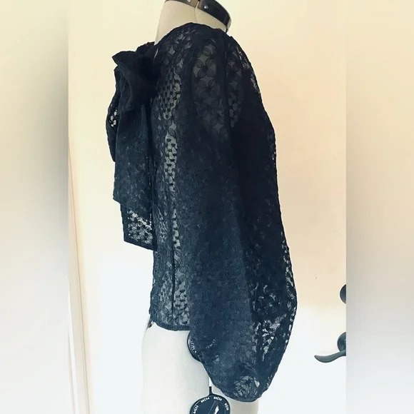 Love Bonito Studio NWT lace long sleeved top, tie back, black, semi sheer, XS - Picture 6 of 9